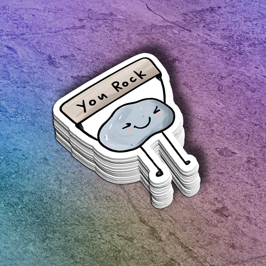 Inspirational "You Rock" Vinyl Sticker: Rock Cartoon Character Decal