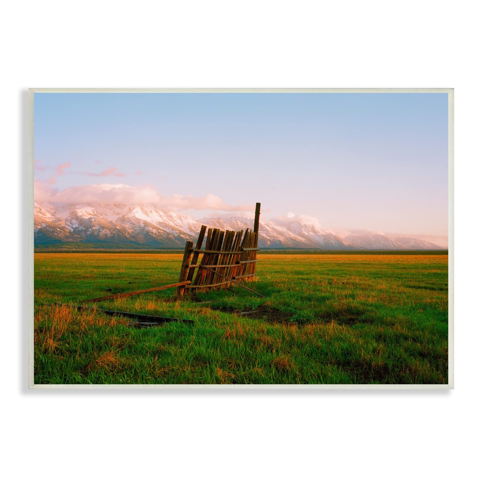 Stupell Industries Ranch Fence Grasslands Mountain Range Clear Sky Sunrise, D…