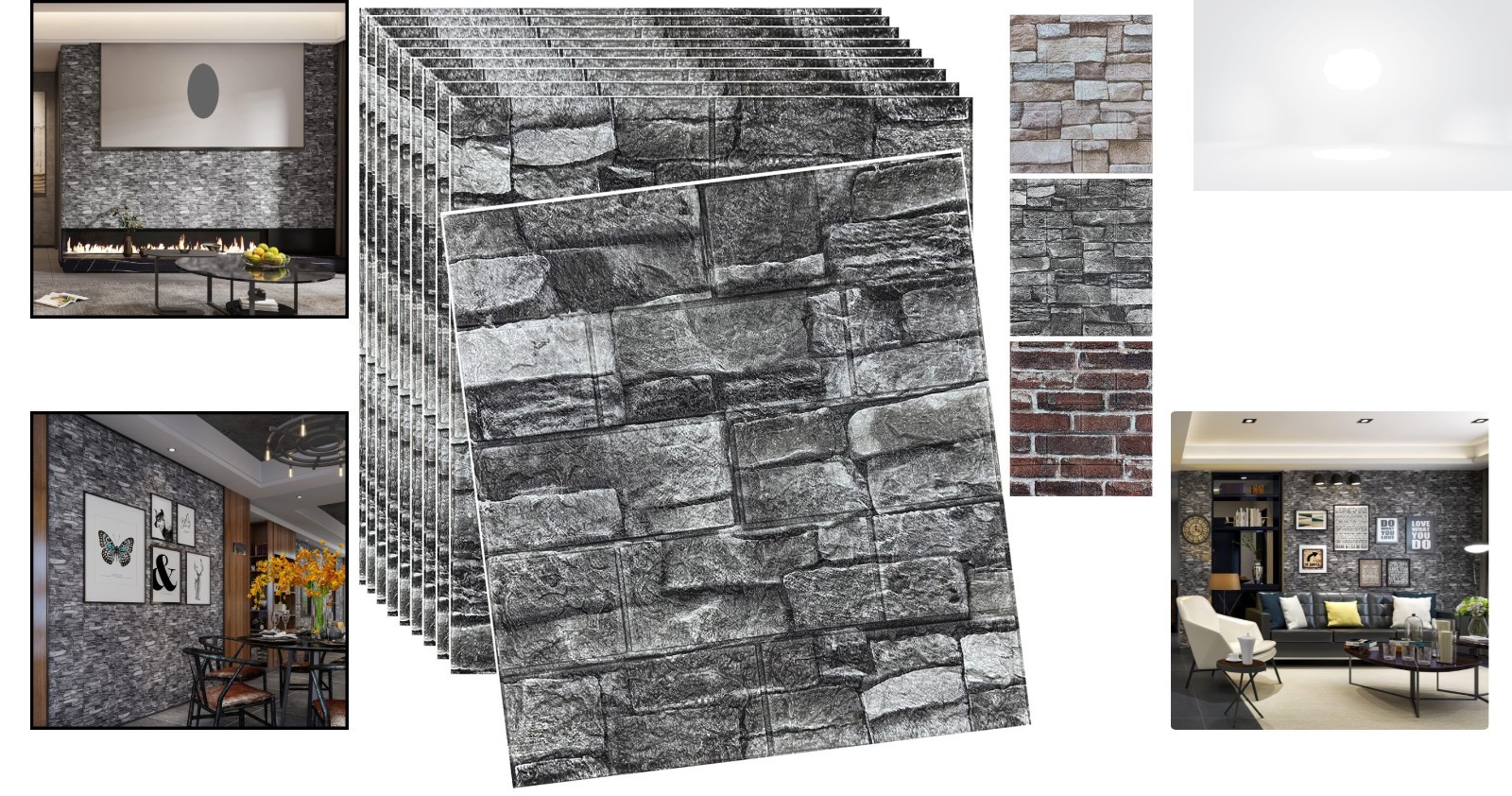 3D Faux Brick Wall Panels Black Peel and Stick Foam Wallpaper 10pcs Easy Install