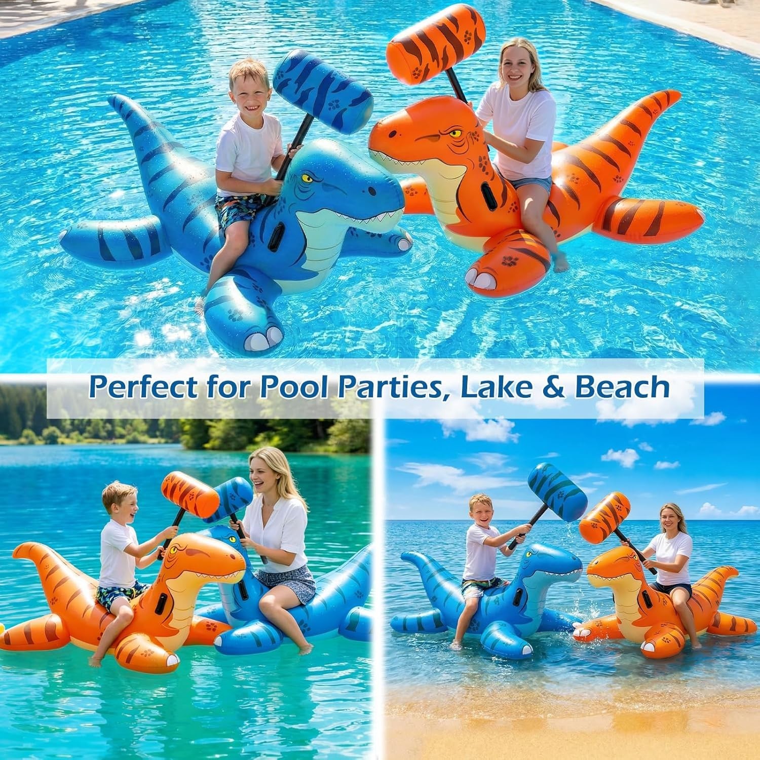 2Pack Inflatable Dinosaur Ride On X Large Green Orange Jasonwell