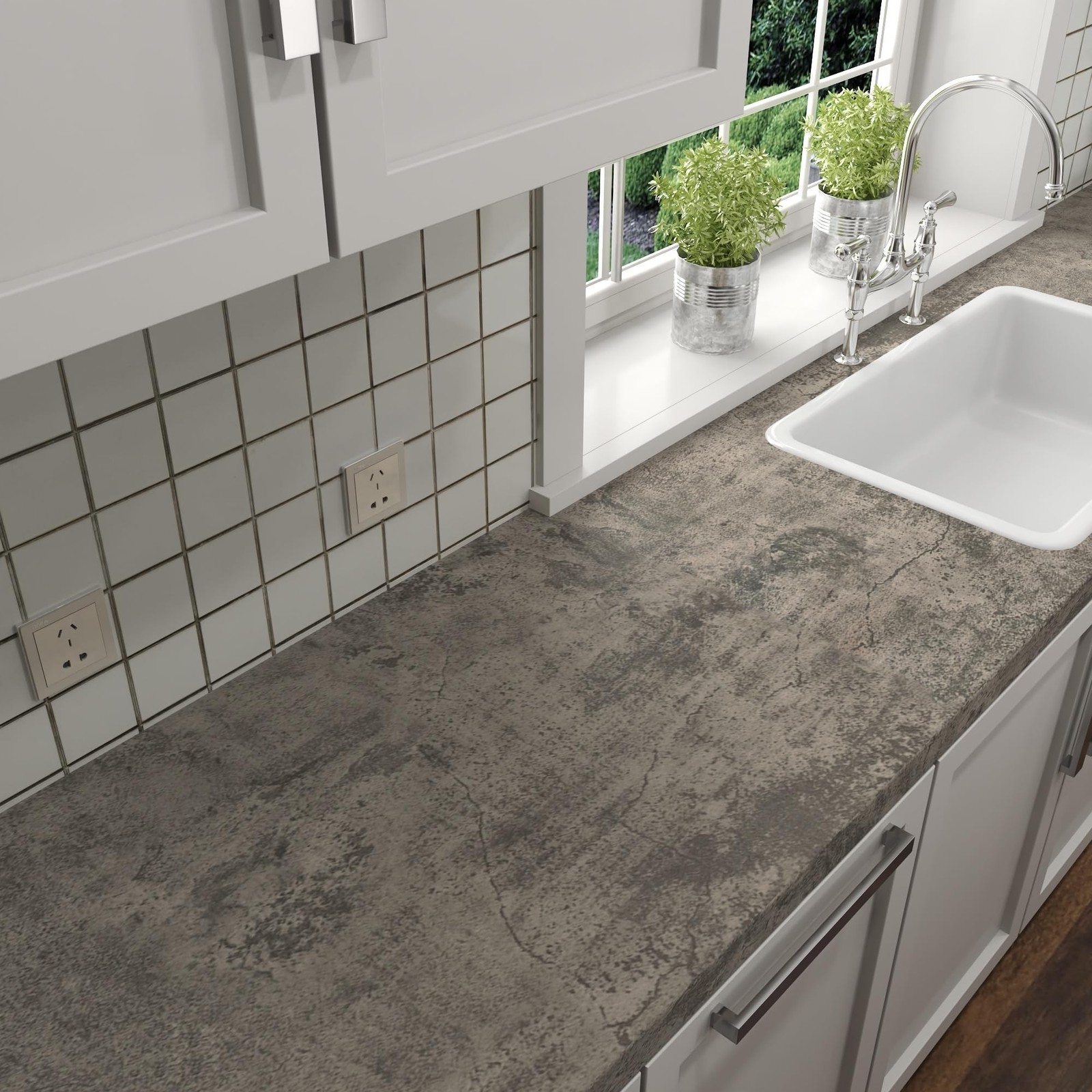 JSEVEM 48"×118" Extra Wide Thick Light Brown Grey Concrete Wallpaper Peel a