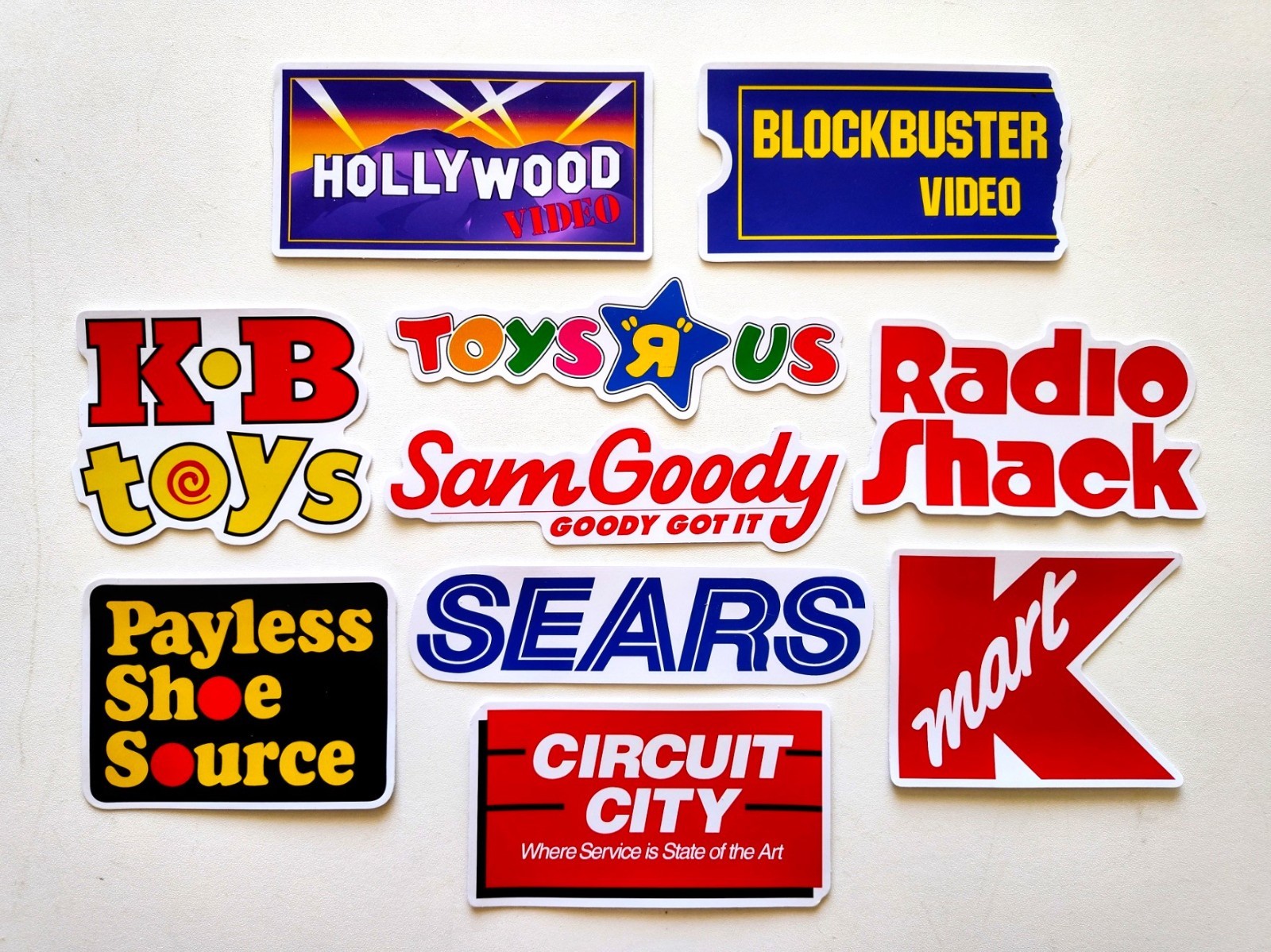 Retro Defunct Store Brands Sticker Lot (10 Stickers) blockbuster kmart sears 90s