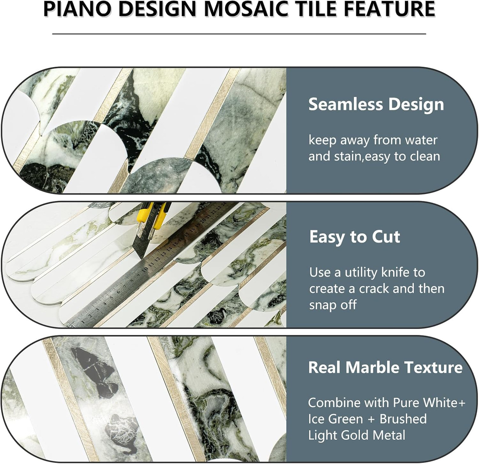 Peel and Stick Backsplash Tiles PVC Seamless Marble Borderless 10 Sheets for
