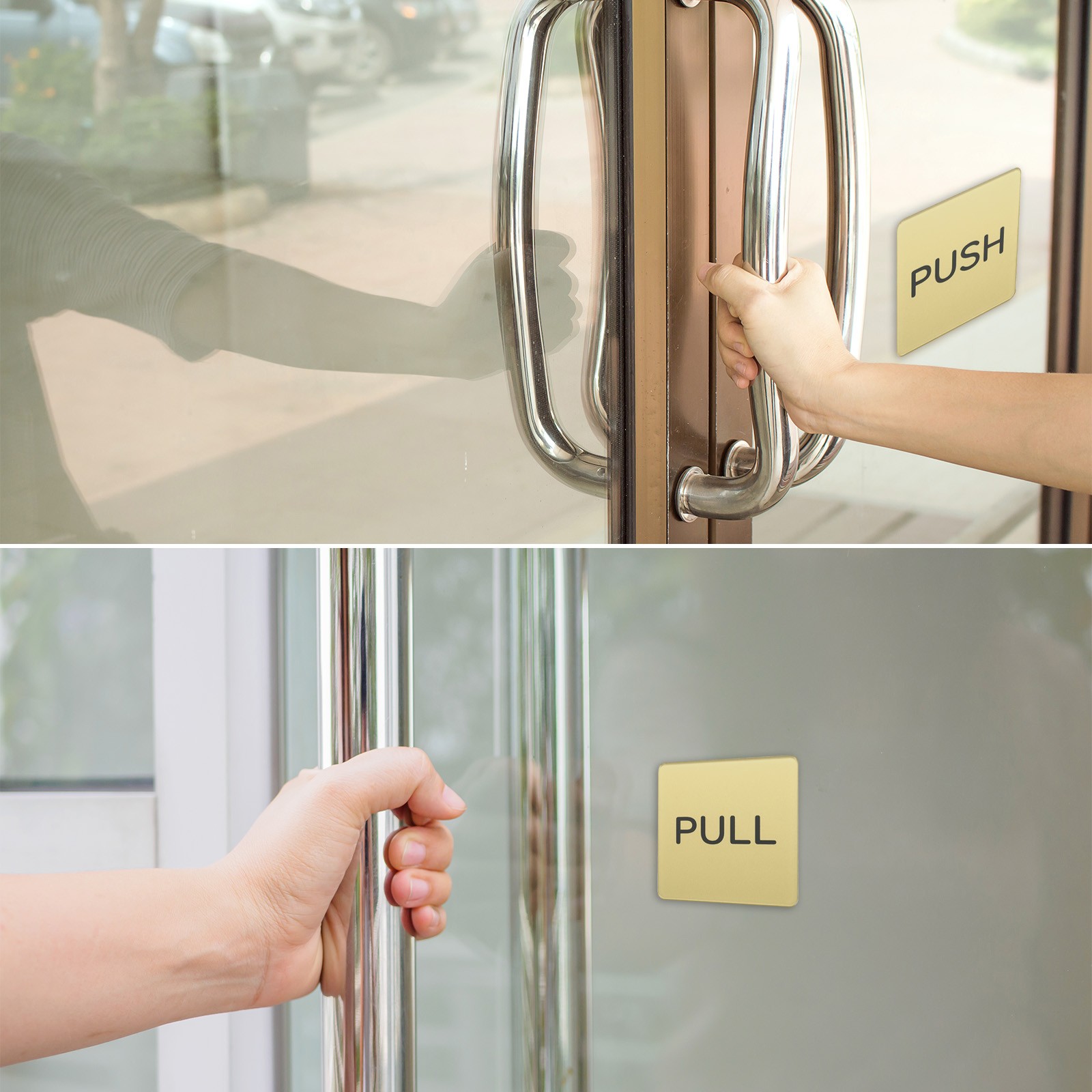 2 Pack Push Pull Door Sign Self-Adhesive Square Acrylic Gate Sticker Golden