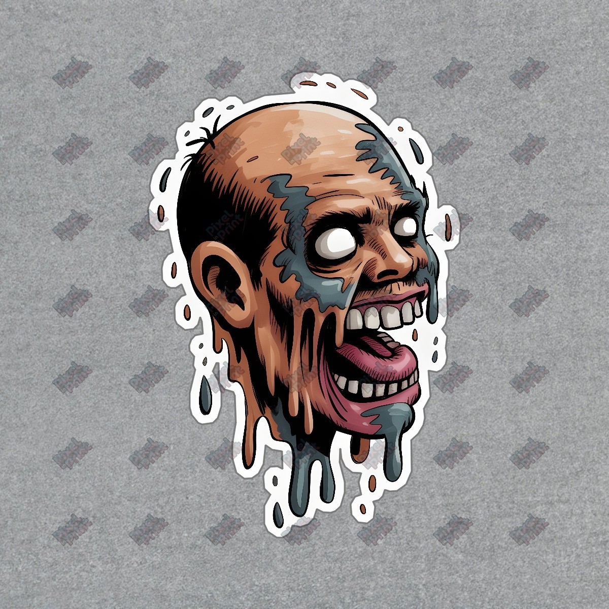 Grotesque Cartoon Zombie Head Sticker Horror Art, Creepy Decor, #8871