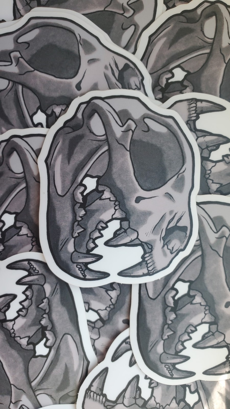 Cat Skull Sticker 6cm x 7cm, Original Art, Matte Finish, Transparent Background