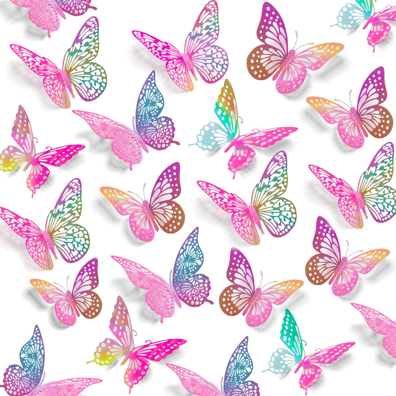 SAOROPEB 3D Butterfly Wall Decor 48 Pcs 4 Styles 3 48 Pcs, Laser Pinkpurple
