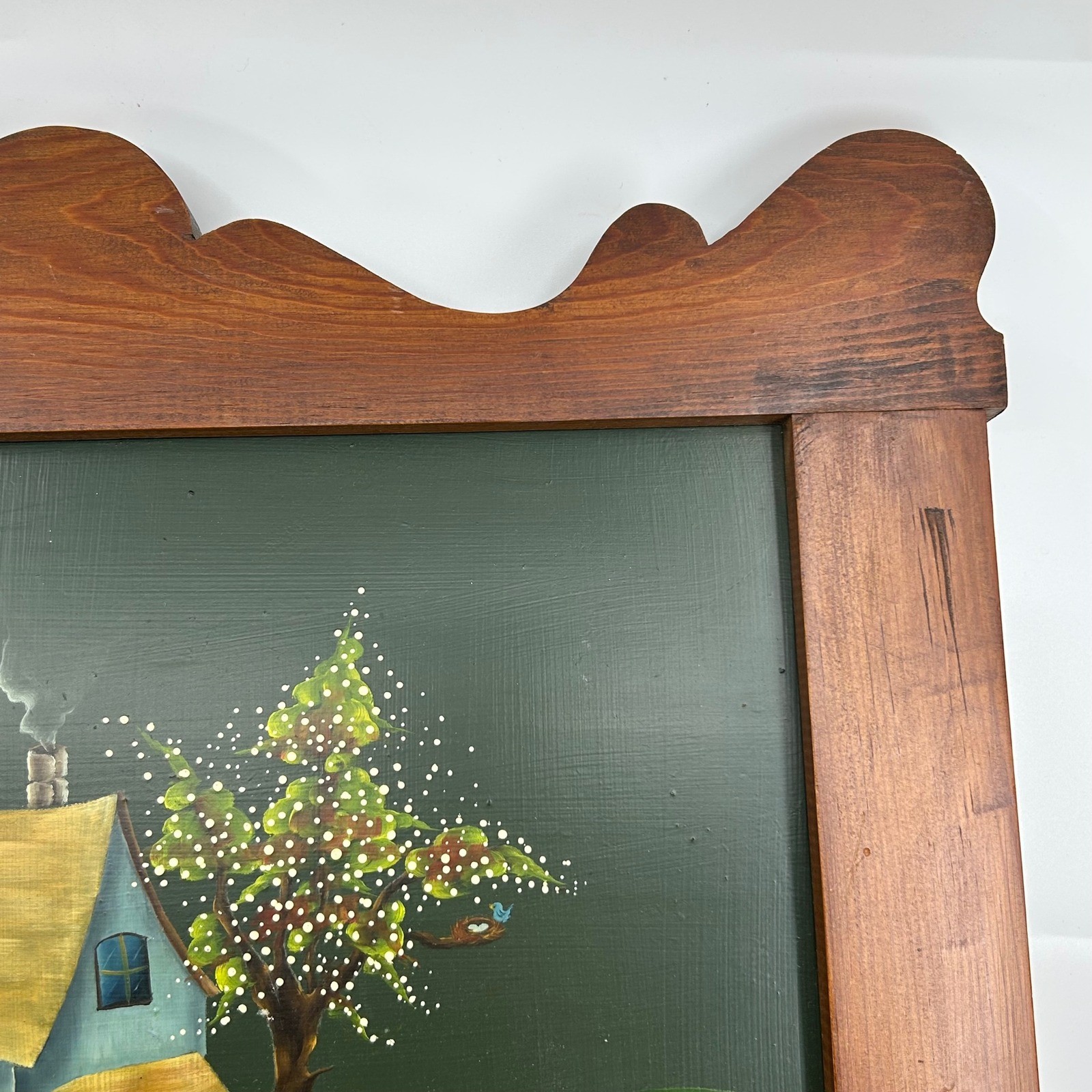 Vintage Hand-painted Farm House Landscape Cottagecore Ornate Wooden Wall Art