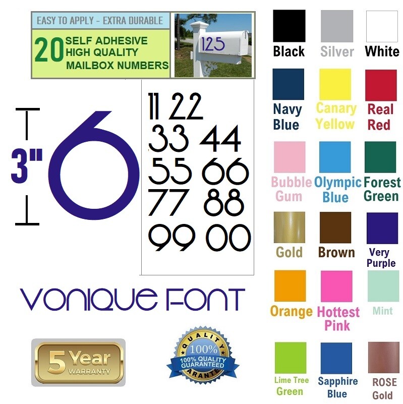 LOT Of 20, 3" High SELF ADHESIVE VINYL MAILBOX NUMBERS, DOOR,LOCKERS, VONIQUE