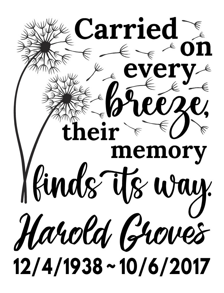 Dandelions Memorial Vinyl Decal In Memory Of Loved One "Carried On Every Breeze"