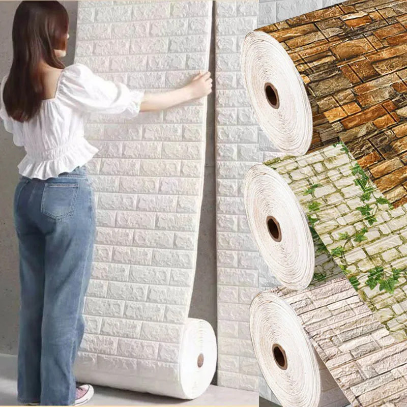 70Cm*10M 3D Brick Pattern Wall Sticker Self-Adhesive Panel Waterproof