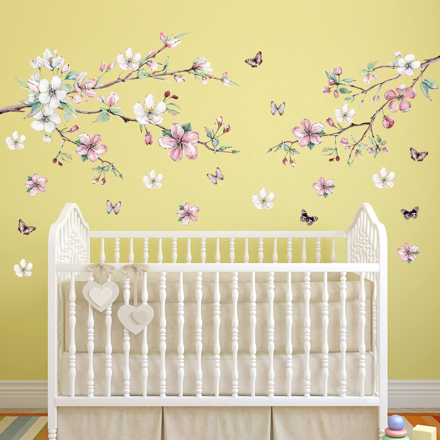 AM AMAONM Removable 3D Ink Style Brown Tree Branches and Pink WhiteFlower Wal…