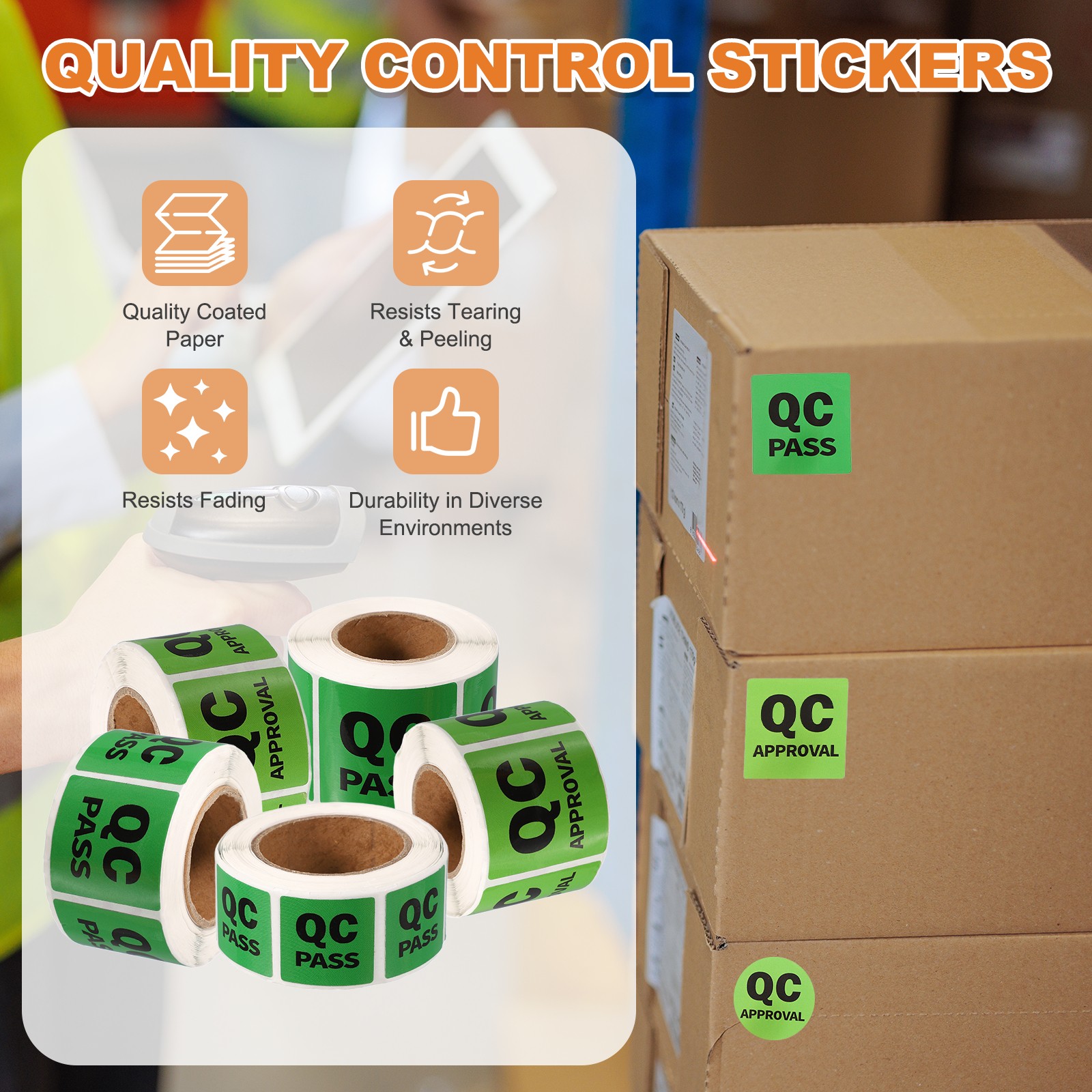 360 Pcs 1 Inch Circle Adhesive QC APPROVAL Label Stickers, Light Green
