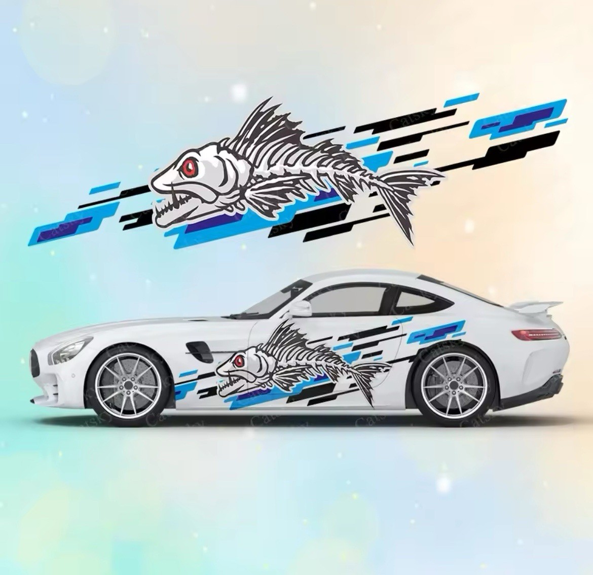 Set of 2 Skeleton Fish Bone Sticker Decal Car Window Boat Fishing – Both Sides