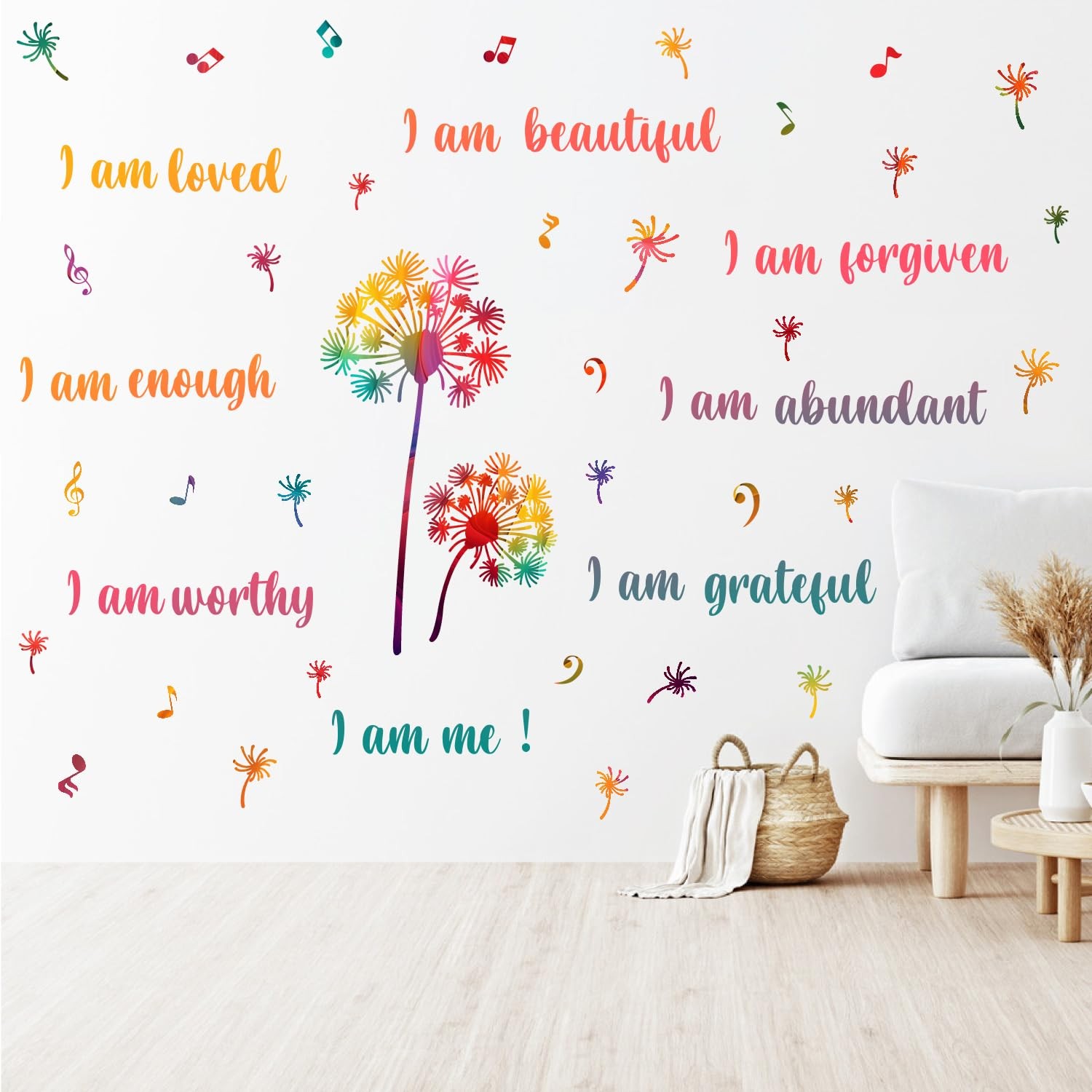 Colorful Dandelion Wall Stickers, Motivational Quote I Am Affirmation Vinyl W…