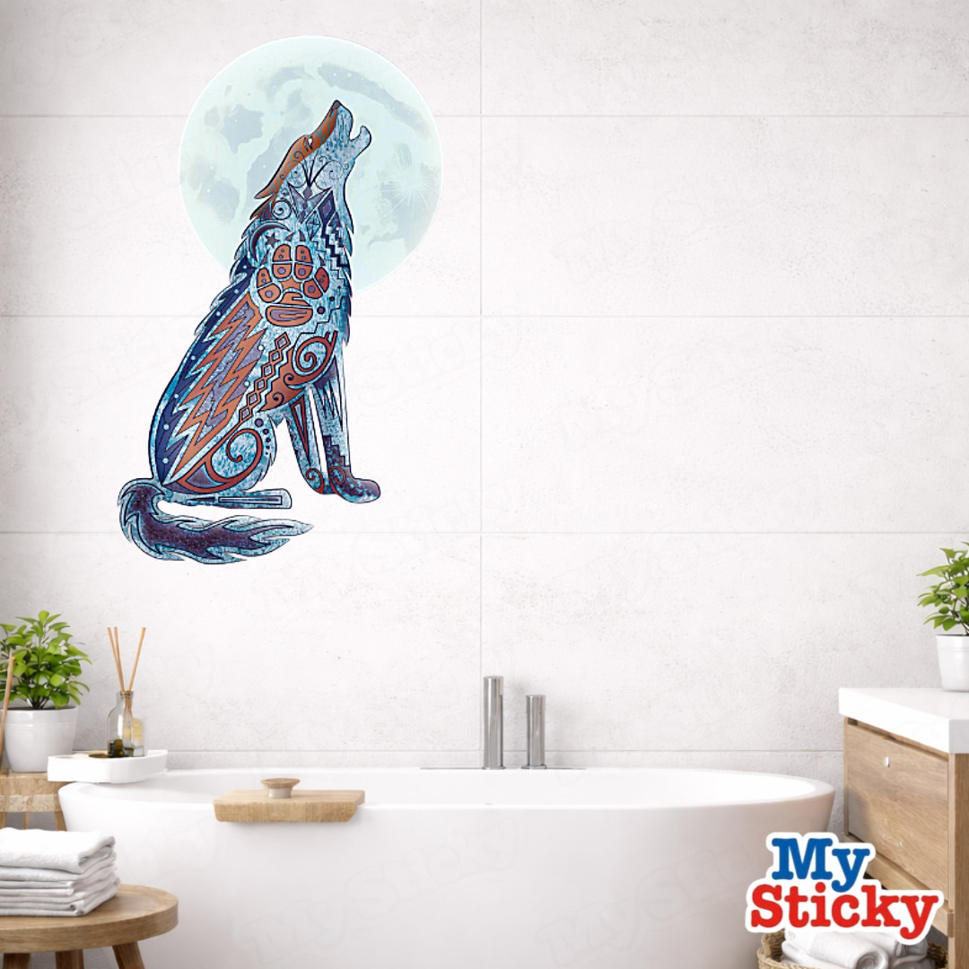 Howling Wolf Moon Wall Decal Tribal Boho Geometric Wall Art Room Southwest Decor