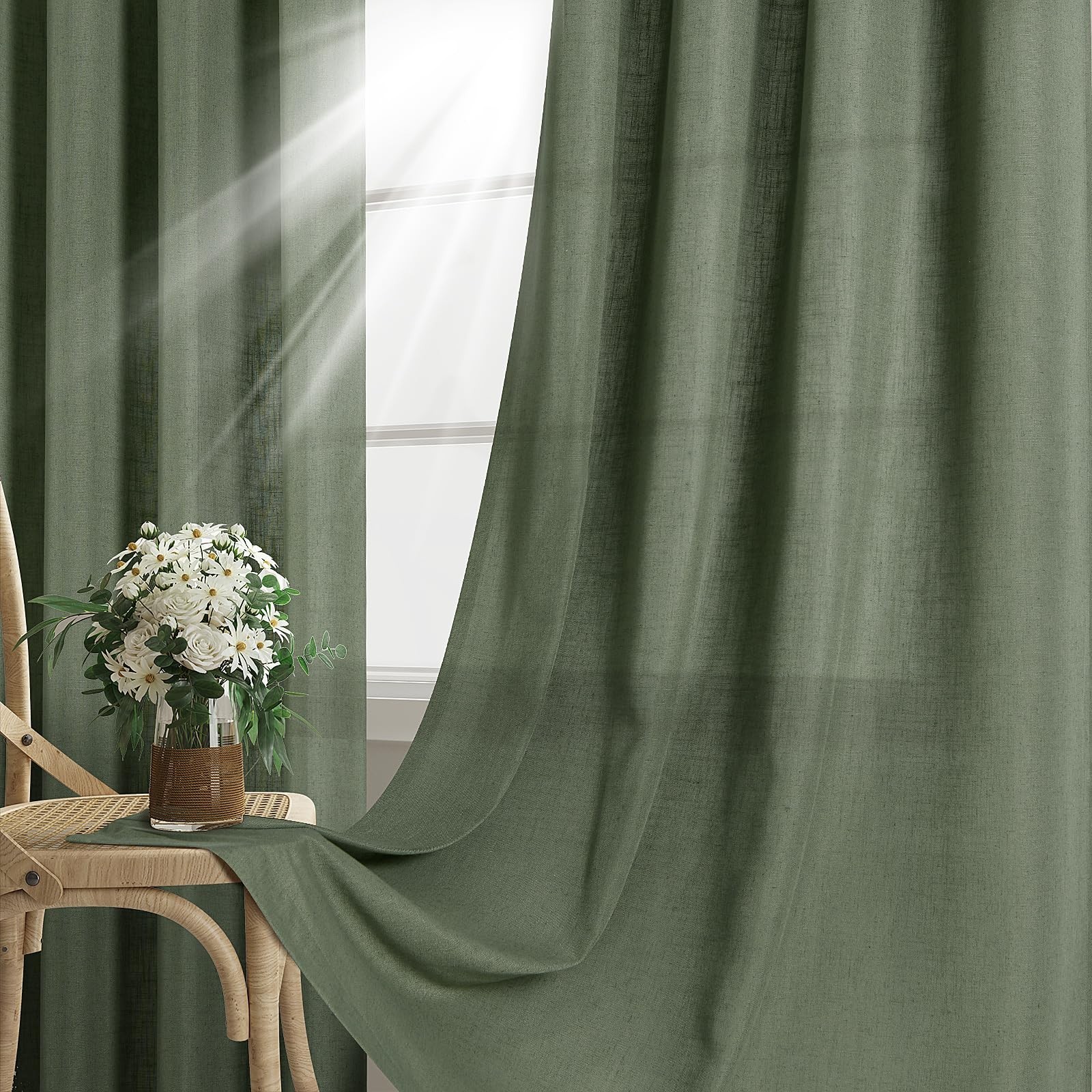 Green Linen Curtains 54 Inch Length 2 Panels for Kitchen Dining Room Grommet …