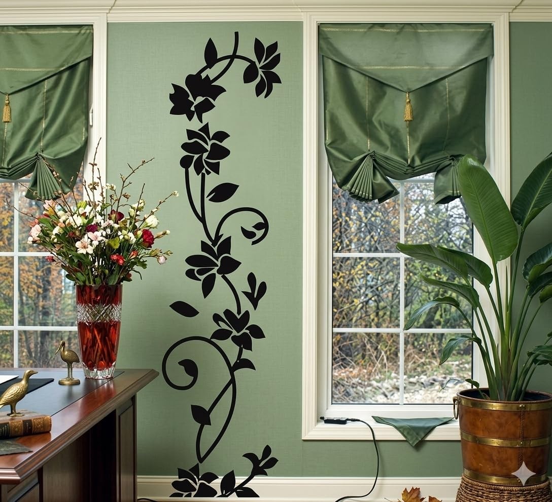 Rattan Flower Removable Vinyl Wall Decor Decal Sticker Black/FlowerRattan Siz…