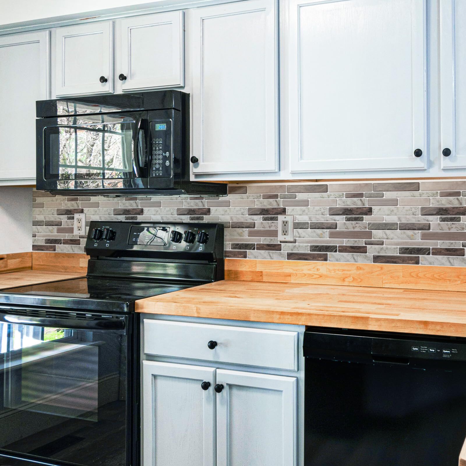 Selfadhesive Kitchen Backsplash Marble Look Decorative Tiles 10 Tiles multi