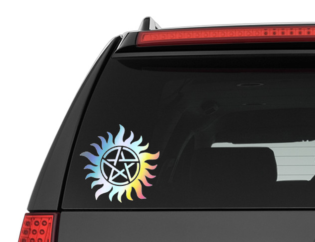Holographic Vinyl Decal Car Sticker – Supernatural Anti Possession Pentagram