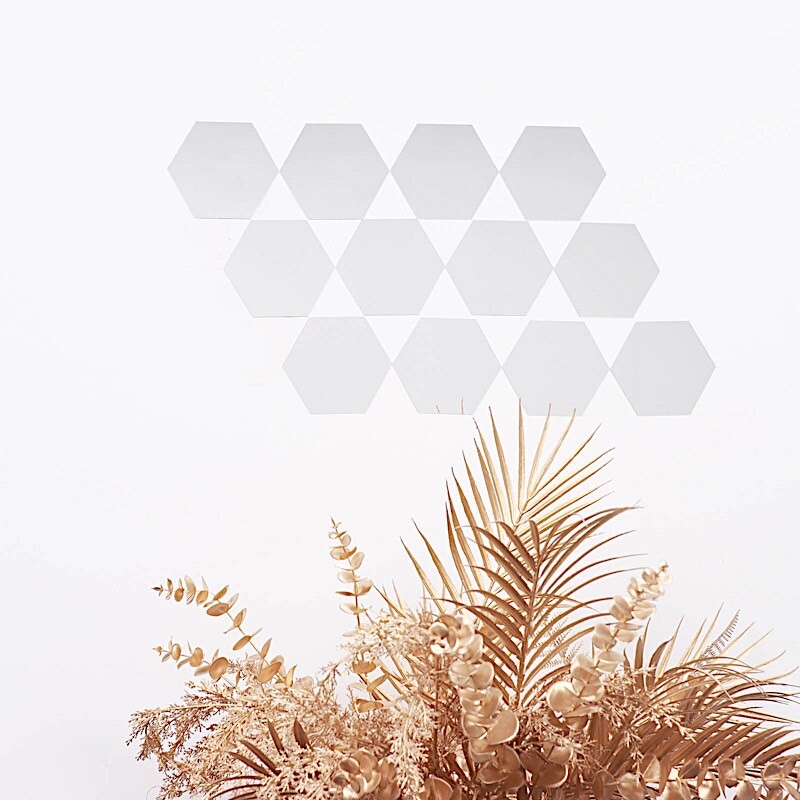 Hexagon 12 Silver 7" MIRROR STICKERS Acrylic WALL DECALS Dorm Rooms Decorations