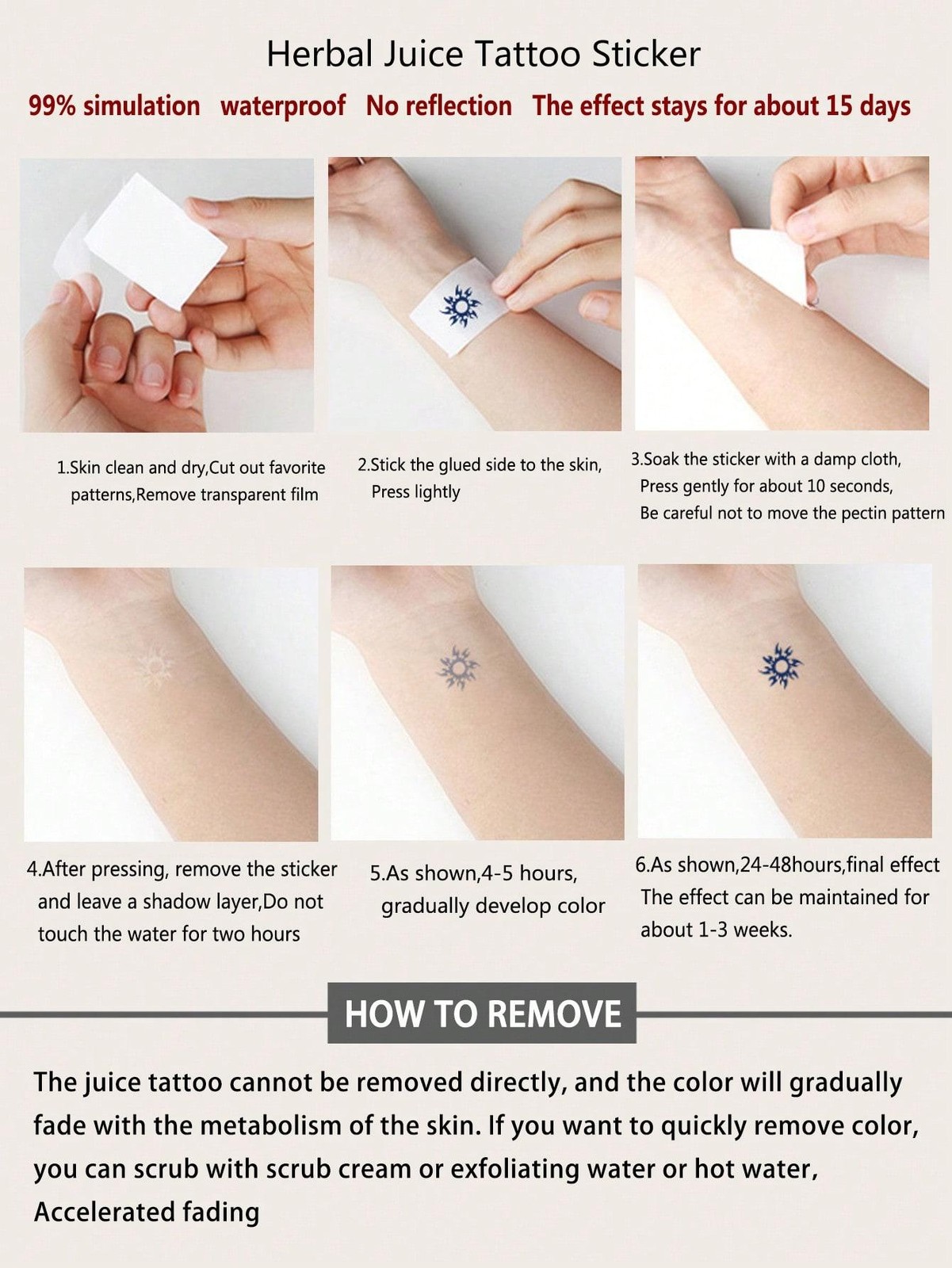 Y2k Semi-permanent Fingerprint Tattoo Stickers, 1-2 Weeks Lasting Love Rose Flow