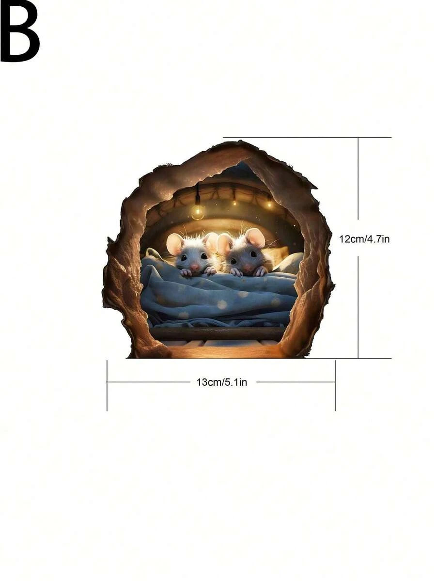 3D Mouse Hole Wall Stickers Funny Rat Wall Decals Kitchen Bedroom 3pcs
