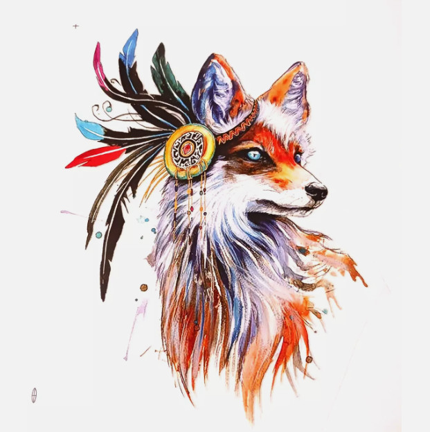 Fox Feathers Colorful Sublimations Stickers easy to Iron On T-shirt (3 Pack)