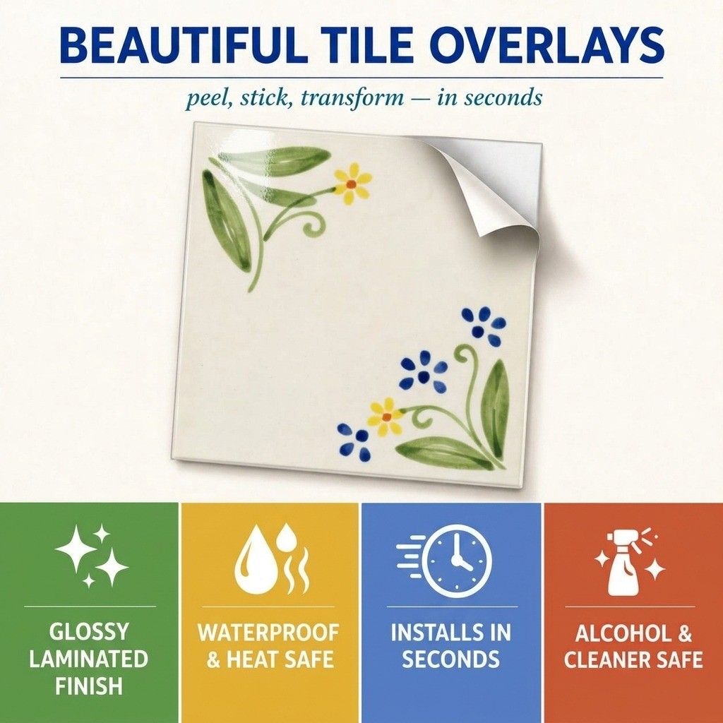 Peel and Stick Tile Stickers Cottage Floral Kitchen Backsplash Stick On Tile