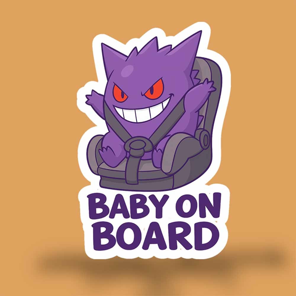 Cute Gengar Pokémon Baby on Board Car Sticker | Funny Anime Vinyl Decal 4.5×7.5