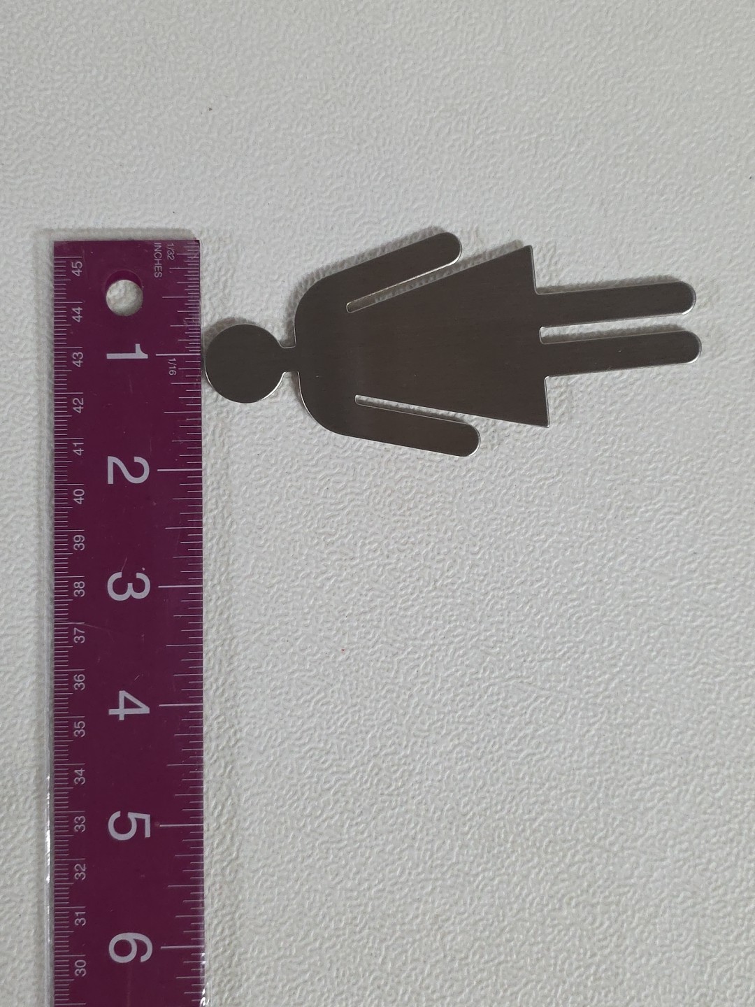 Female Restroom Sign Metal Stick On 2" x 4.25" Silver Tone Toilet Girls Bathroom