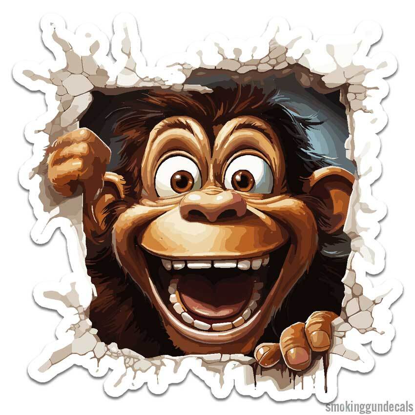 Monkey Broken Wall, Vinyl Decal Sticker, Indoor Outdoor, 3 Sizes, #12045