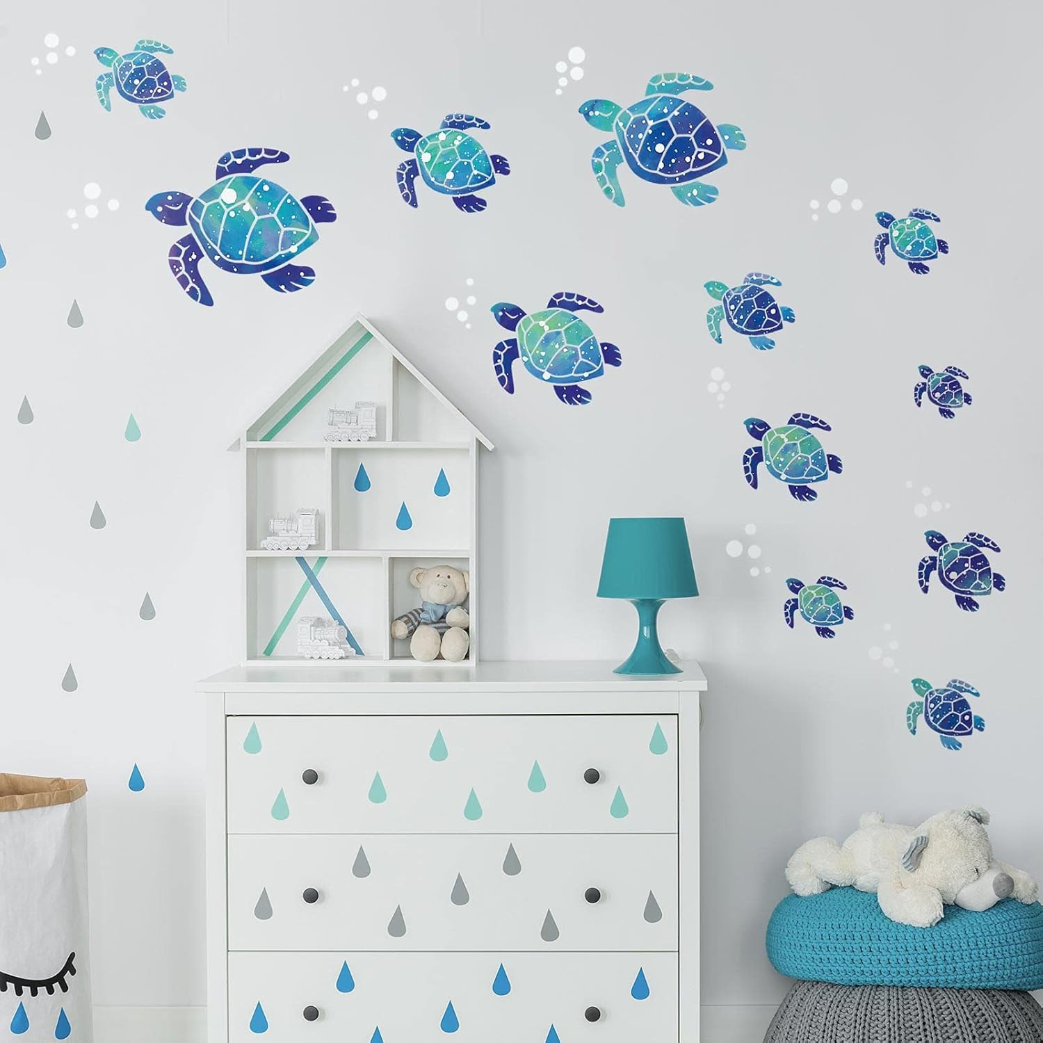 Sea Turtle Wall Decals Ocean Turtle Vinyl Stickers Underwater Bathroom Decals Wa