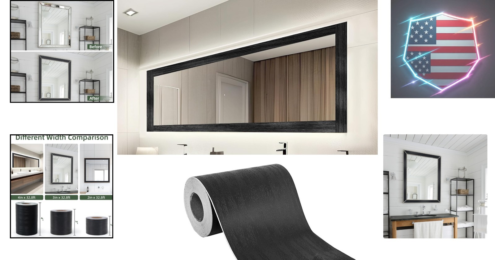 32ft x 4.2in Black Mirror Tape Border, Peel and Stick Mirror Border for Bathr…
