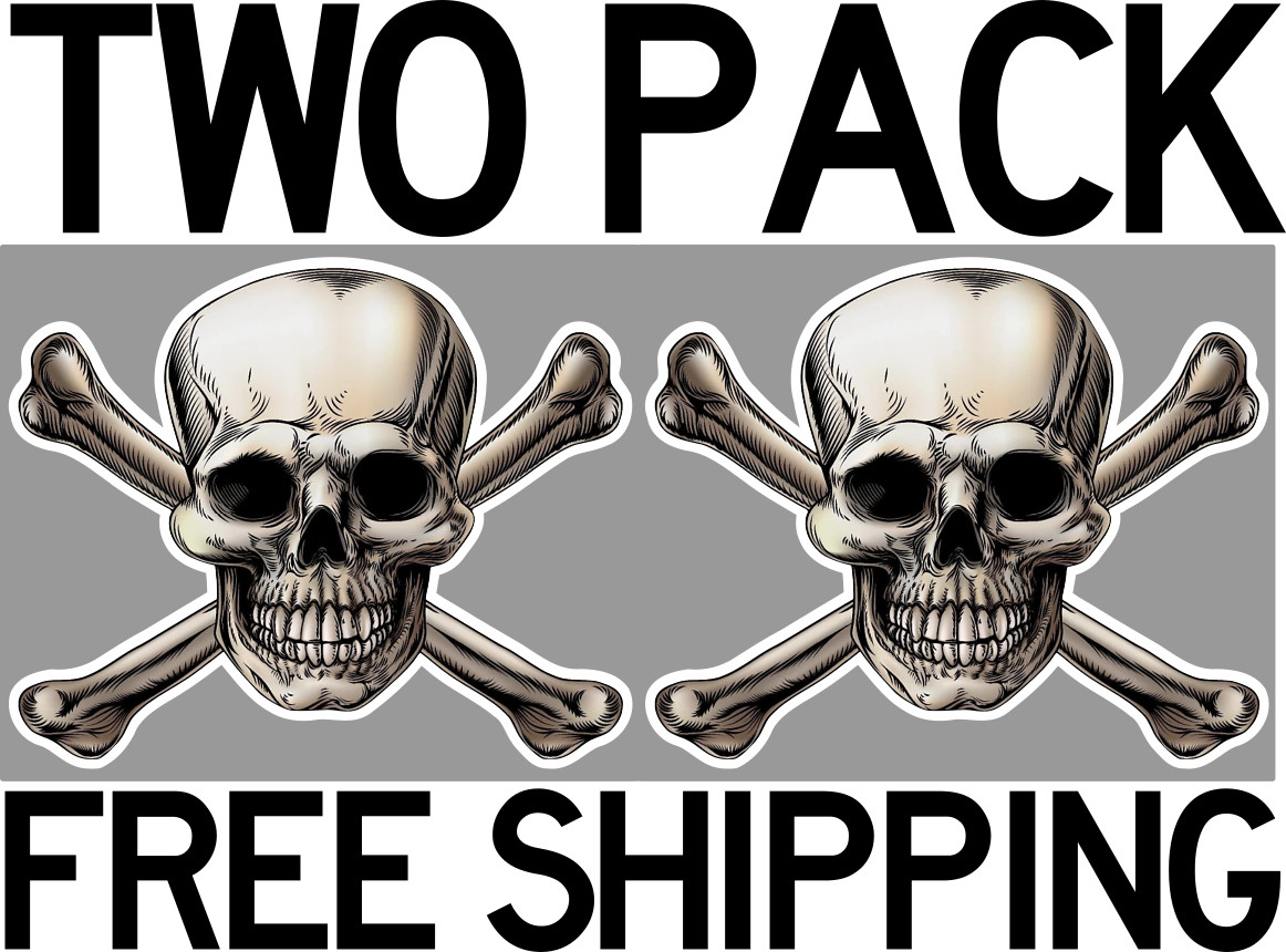 TWO PACK SKULL & CROSSBONES VINYL STICKER DECAL TRUCK SUV WALL FREE SHIPPING