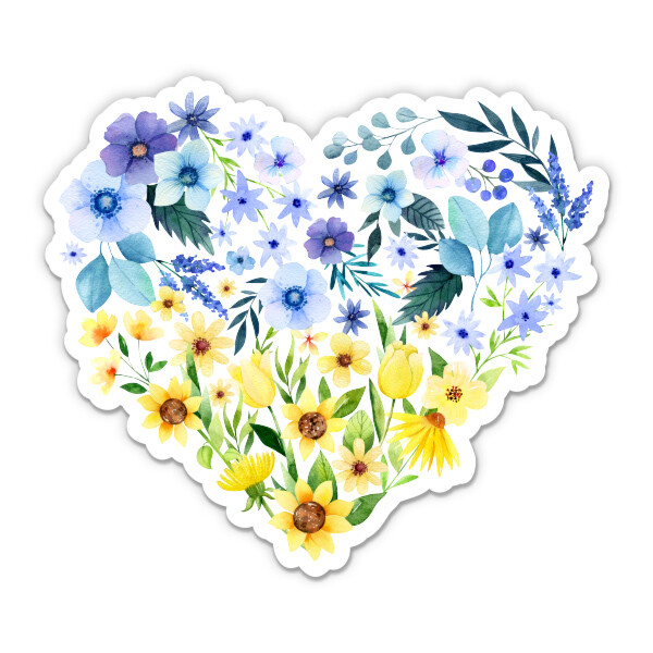 Yellow and Blue Flowers Heart Ukraine Ukrainian Flag Vinyl Sticker – Phone Car