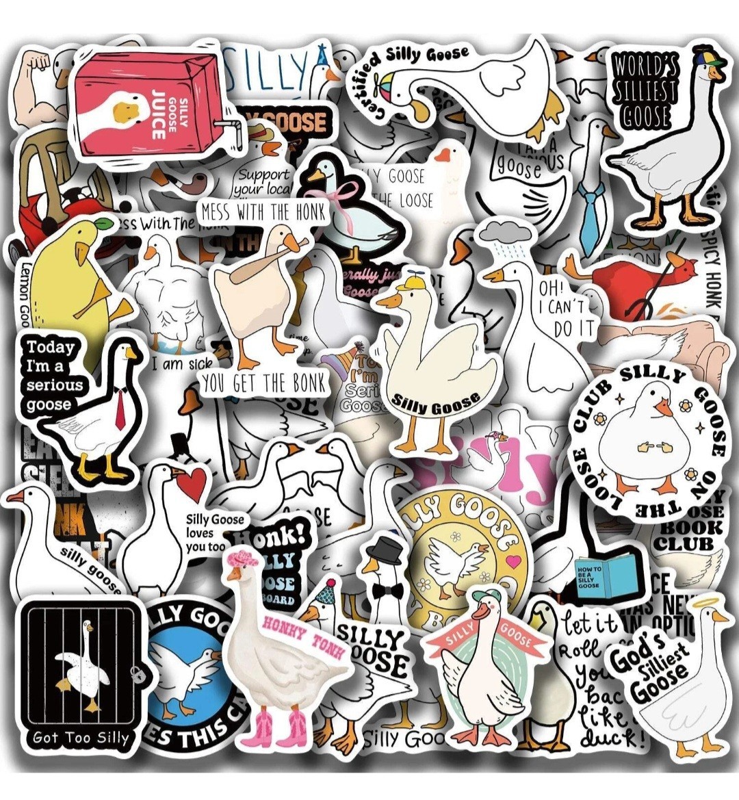 50 Pieces 2 Inch Waterproof Silly Goose Sticker Pack Vinyl Made in USA Free Ship