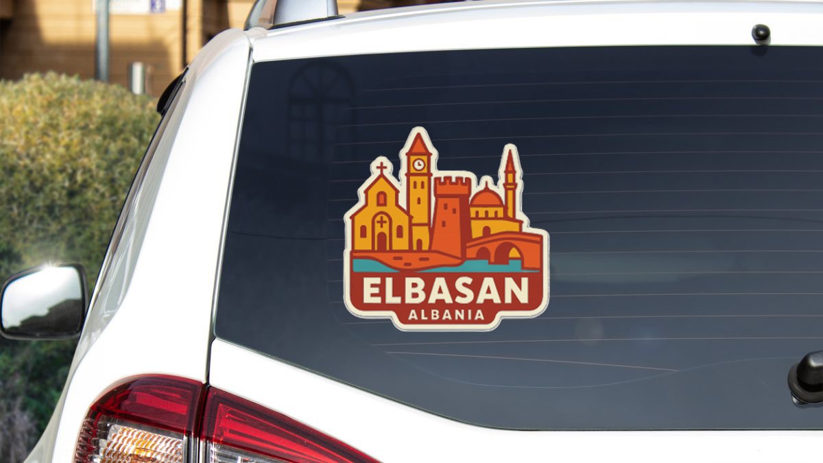 Elbasan Albania Sticker Decal Vinyl Die-Cut City Skyline Landmark Design