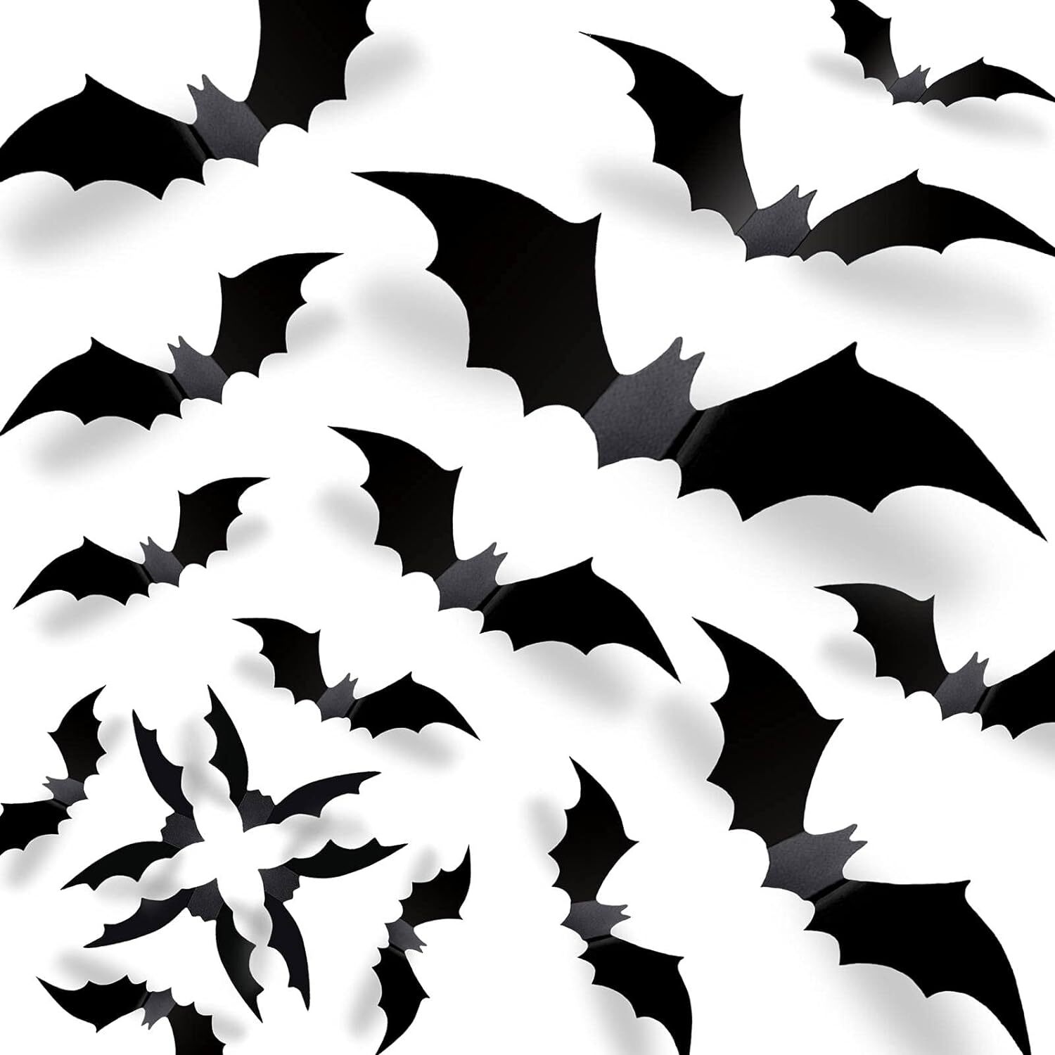 Halloween 3D Bats Wall Decor – 70 Pcs 5 Different Sizes Matte 70 PCS, Black
