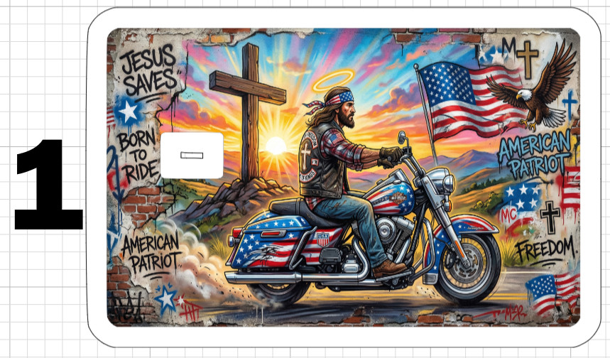 Biker Jesus Christ Loves America Credit Debit ATM Card Skin Sticker Harley Gift