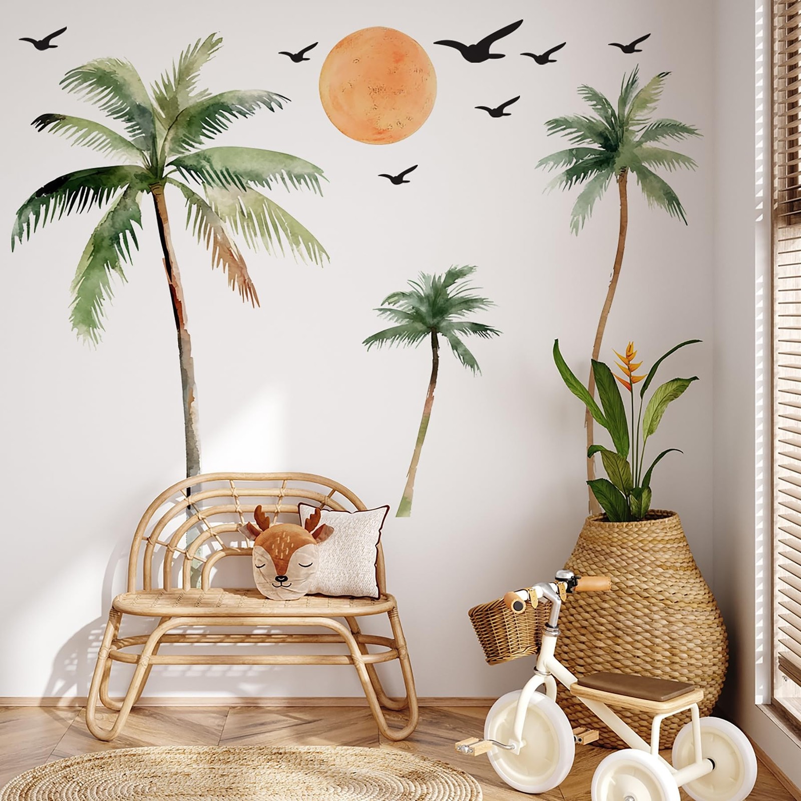 Large Boho Tropical Watercolor Palm Tree Wall Decal | Self-Adhesive Removable…