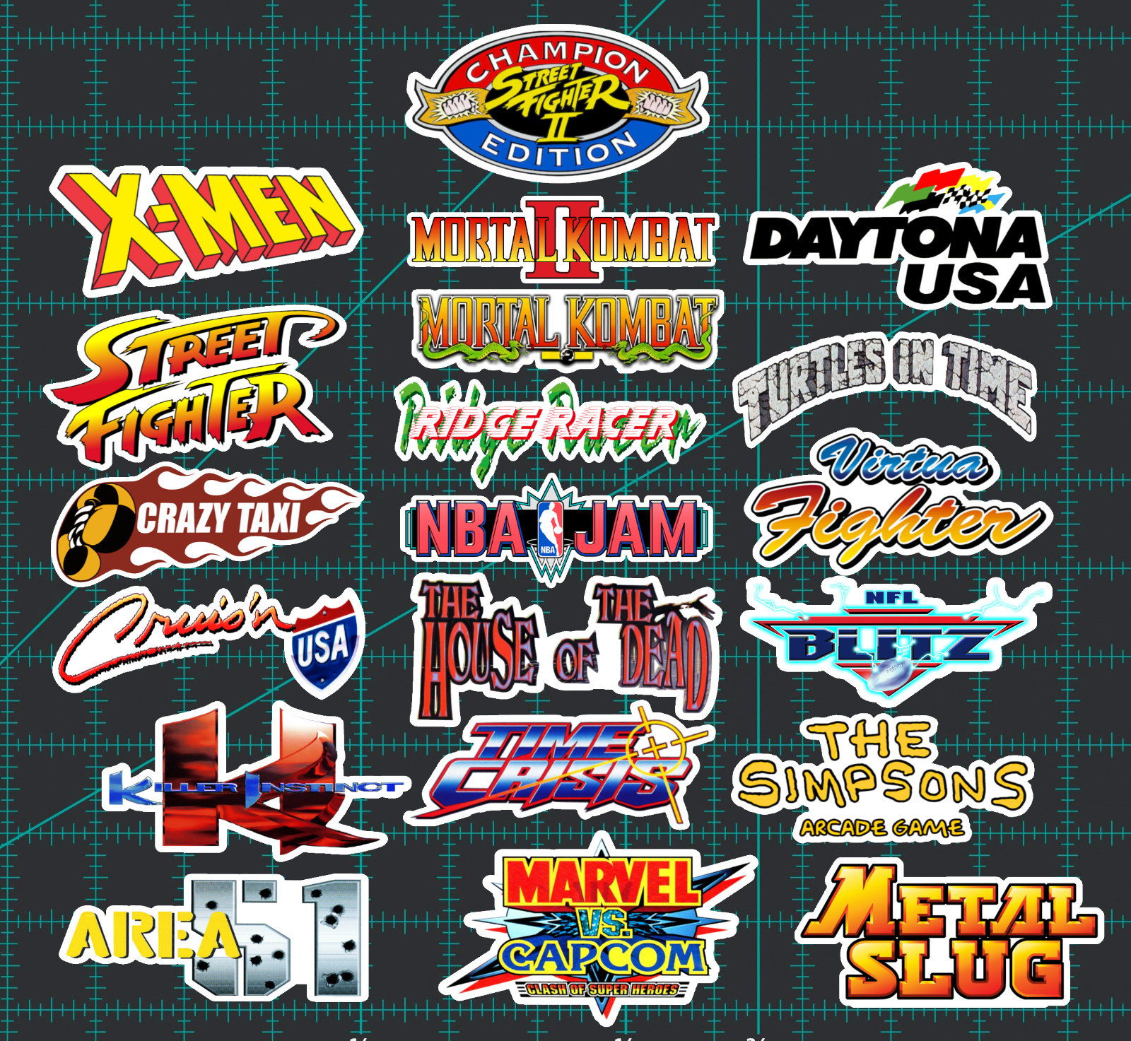 20 Classic 90's Arcade Logo Stickers – White, Clear or Holographic – Vinyl