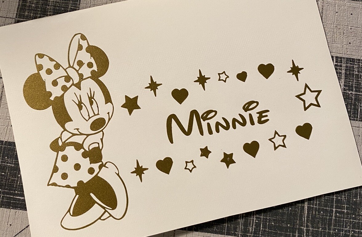 Vinyl Decal – Minnie Mouse (Customize with Name), Various Colors & Sizes