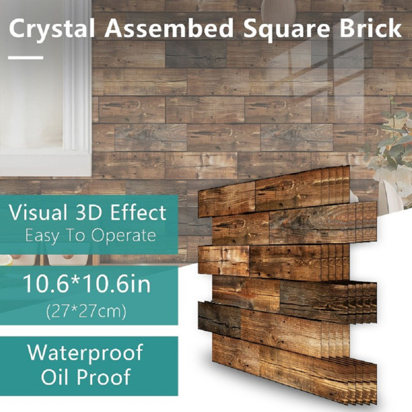 10pcs Self-Adhesive Wood Grain Wall Tiles Waterproof Decor Wall Sticker Kitchen