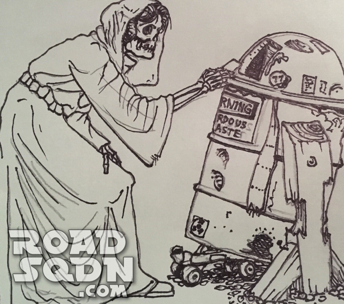 Star Wars Holographic Parody Sticker with Trash Can R2 & Princess, Road Sqdn