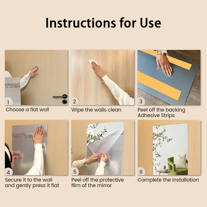 Mirror Wall Stickers Self-Adhesive Square Soft Mirror Sticker DIY Acrylic 3D Wal