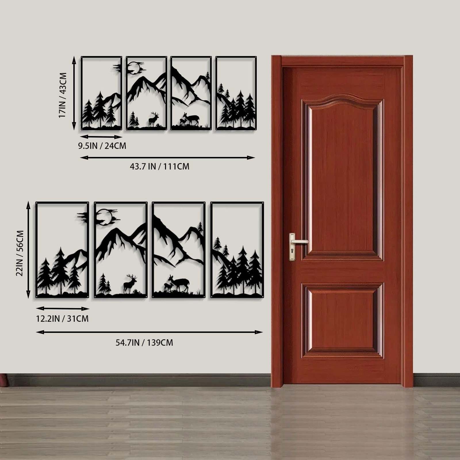 DUOOLN 4 Pcs Mountain Scene Metal Wall Decor, Black Line Drawing Wall Art, Ab…