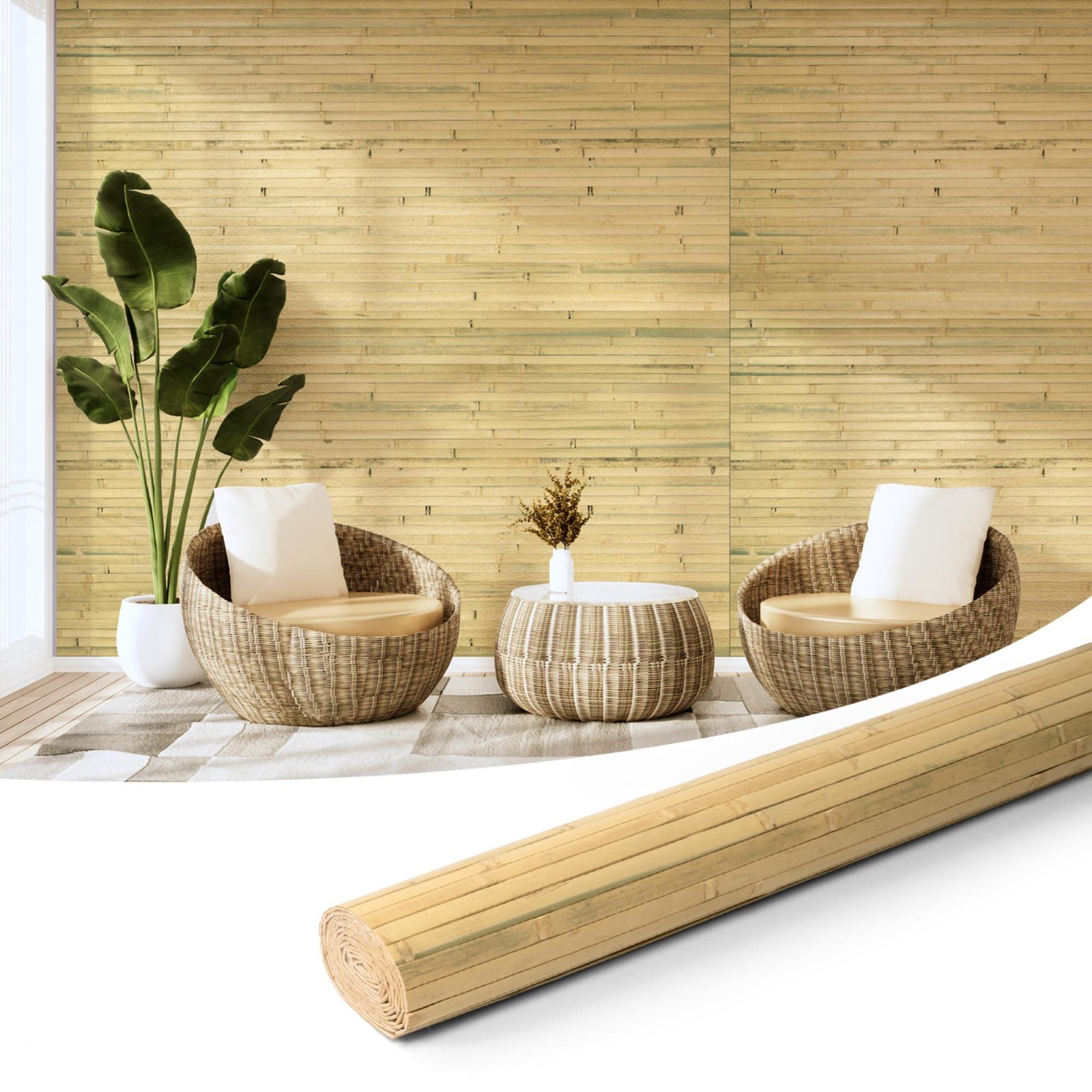 96x48in Natural Bamboo Wall Stickers, Cabinet Door Stickers, DIY