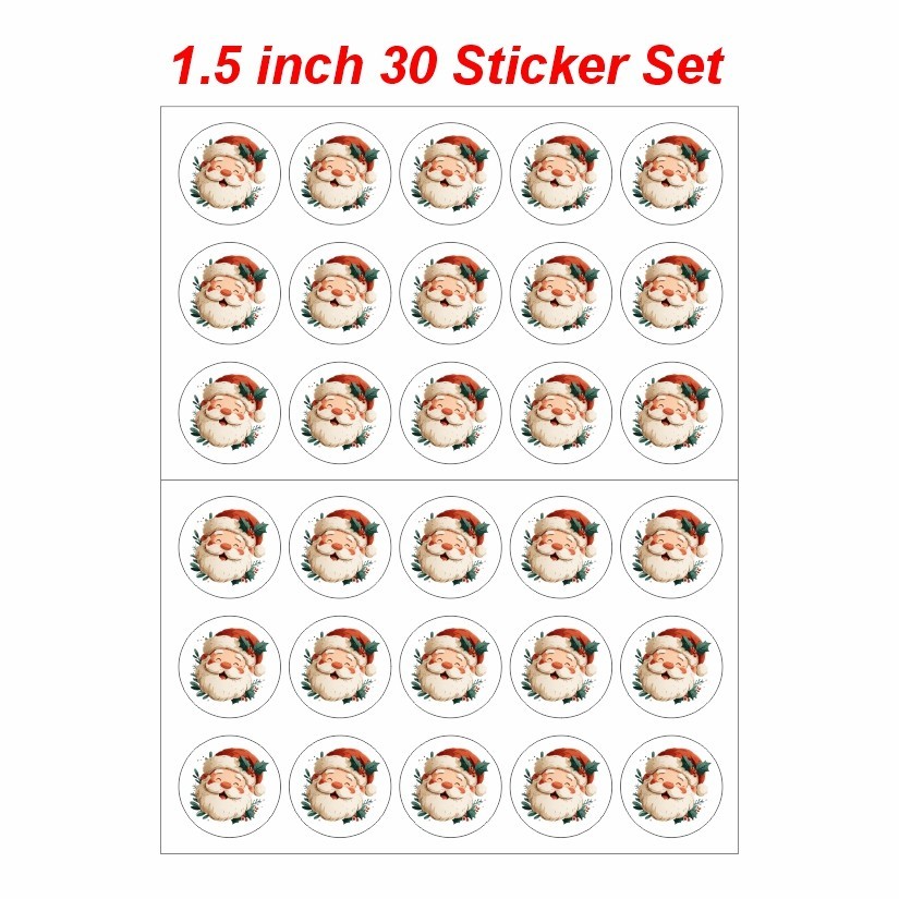 Santa Claus Face Christmas Round Dot Stickers Set, 1.2" & 1.5"