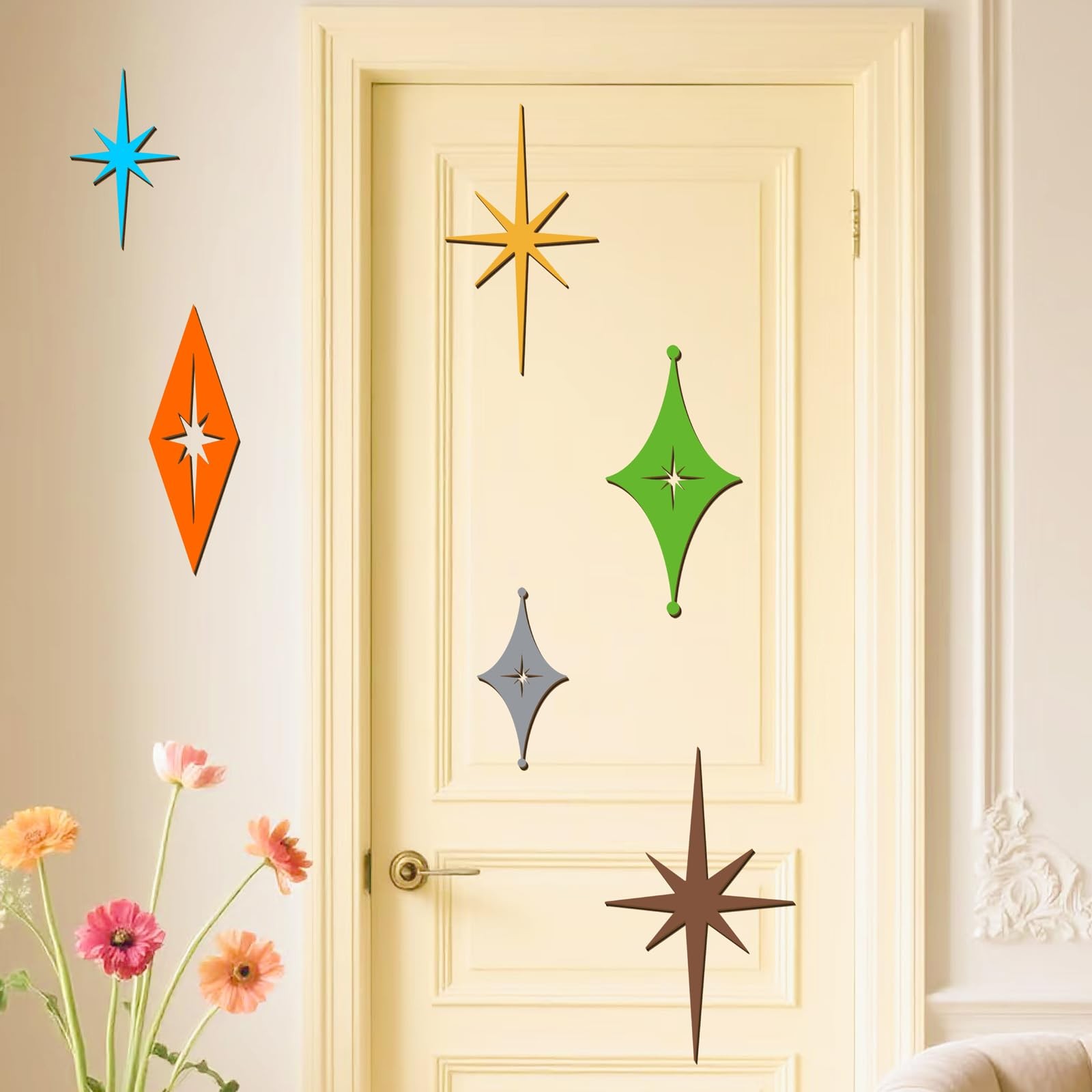 6 Pcs Wooden Star Wall Decor Colorful Starburst Walls Art Mid Century Modern …